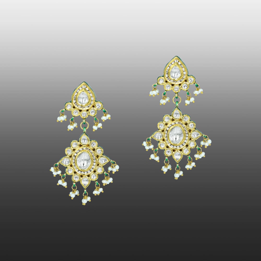 Chandelier Polki Earrings with Pearls and Intricate Craftsmanship